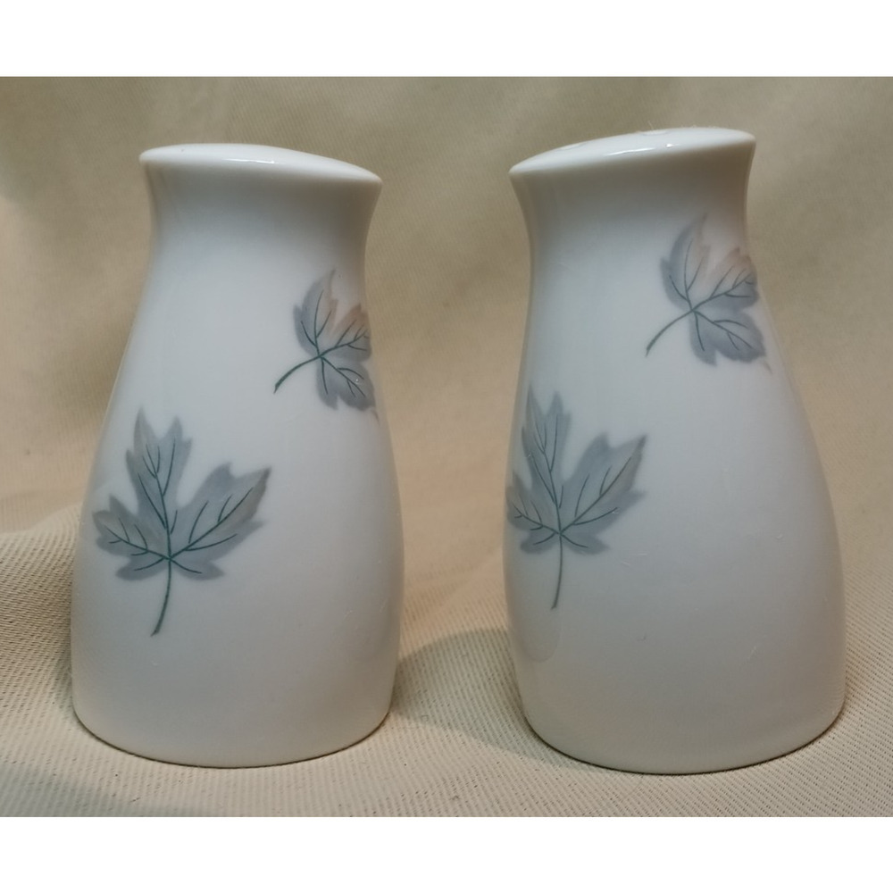 Noritake Maplewood Salt & Pepper Shakers Porcelain Platinum Band Japan VTG 1960s
